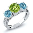 thumbnail image 1 of Gem Stone King 2.35 Cttw Round Green Peridot and Swiss Blue Topaz Women 3-Stone Ring for Women | 925 Sterling Silver | Gemstone Birthstone (Size 9), 1 of 3