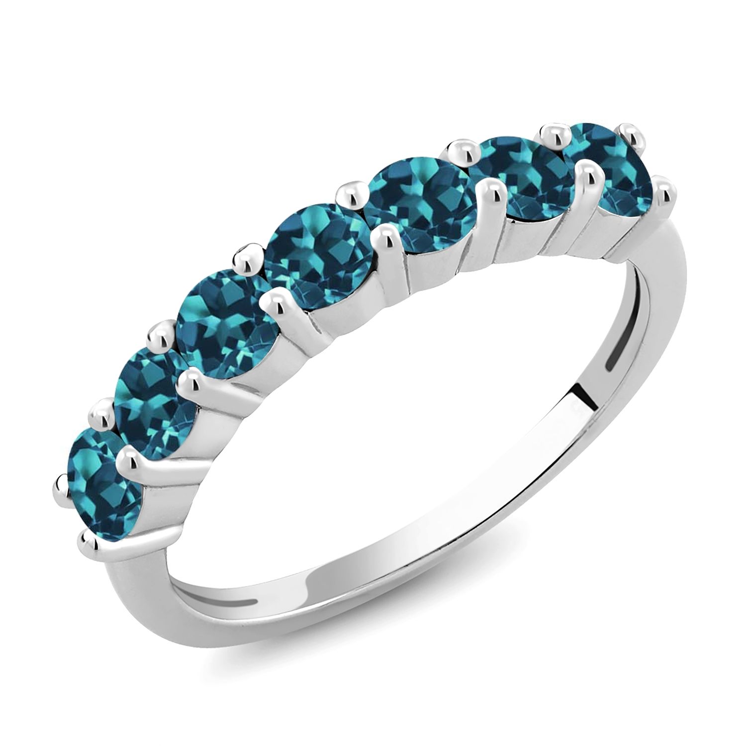 Gem Stone King 925 Sterling Silver Round London Blue Topaz 7-Stone ...