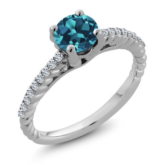 Gem Stone King 925 Sterling Silver Round London Blue Topaz Ring for Women | 1.92 Cttw | Gemstone Birthstone (Size 9)