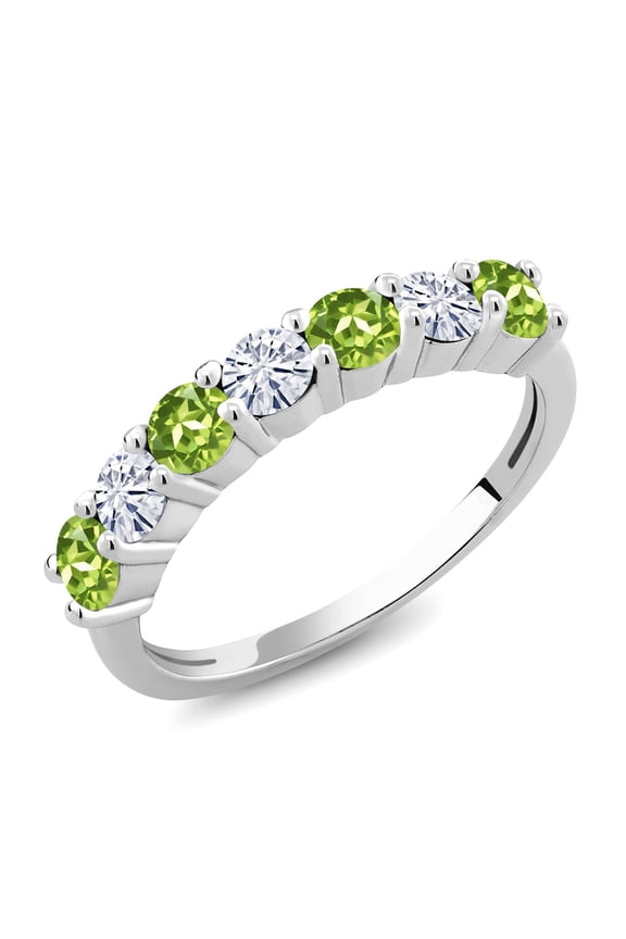 925 Sterling Silver Round Peridot Moissanite Anniversary Ring for Women (1.31 Cttw, Gemstone Birthstone, Size 7)