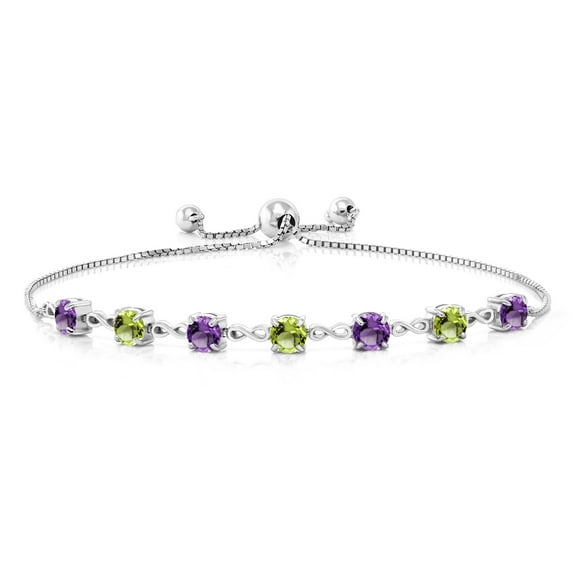 Gem Stone King 925 Sterling Silver Purple Amethyst and Green Peridot Infinity Tennis Bracelet for Women (2.67 Cttw, Gemstone February Birthstone, Round 4.5MM, Fully Adjustable up to 9 inch)