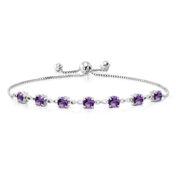 Gem Stone King 925 Sterling Silver Round Purple Amethyst Tennis Bracelet for Women (2.31 Cttw, Gemstone February Birthstone, Round 4.5MM, Fully Adjustable up to 9 inch)