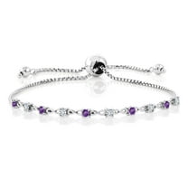 Gem Stone King 925 Sterling Silver Round Purple Amethyst and White Lab Grown Diamond Tennis Bracelet for Women (0.63 Cttw, Gemstone Birthstone, Fully Adjustable up to 9 inch)