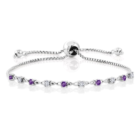 Gem Stone King 925 Sterling Silver Round Purple Amethyst and White Lab Grown Diamond Tennis Bracelet for Women (0.63 Cttw, Gemstone Birthstone, Fully Adjustable up to 9 inch)