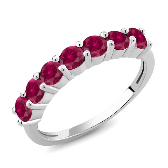 Gem Stone King 925 Sterling Silver Round Red Created Ruby Anniversary Ring for Women (1.75 Cttw, Gemstone Birthstone, Available in Size 5, 6, 7, 8, 9)