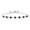 thumbnail image 1 of Gem Stone King 925 Sterling Silver Round Red Created Ruby and Blue Created Sapphire Tennis Bracelet for Women (2.65 Cttw, Gemstone July Birthstone, Round 4.5MM, Fully Adjustable up to 9 inch), 1 of 4