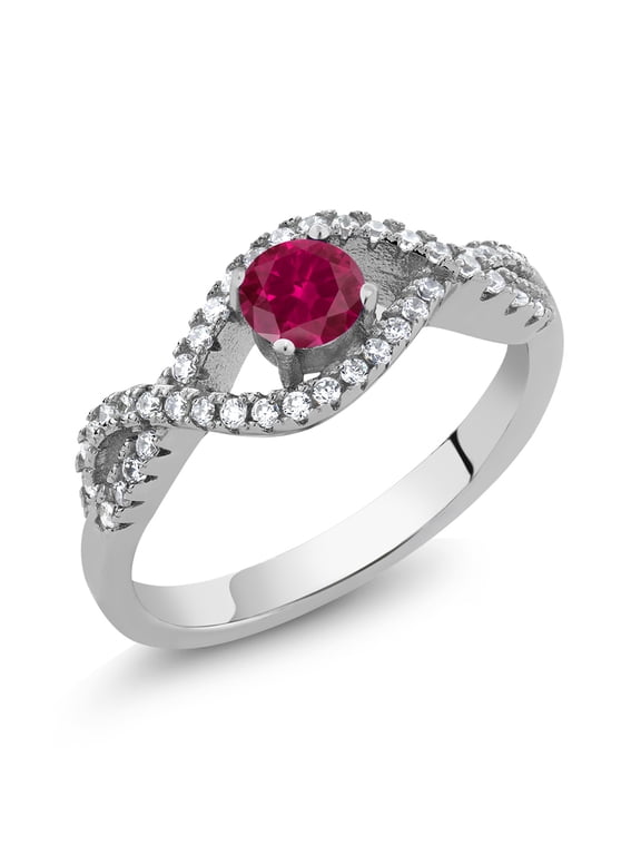 925 Sterling Silver Round Red Created Ruby Infinity Ring for Women (0.94 Cttw, Size 8)