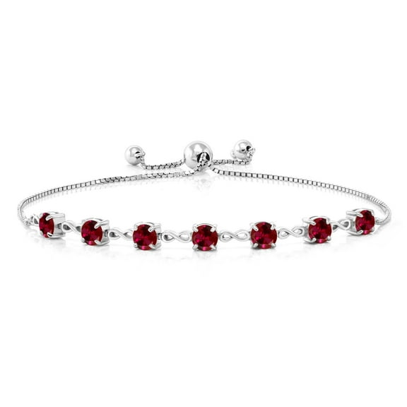 Gem Stone King 925 Sterling Silver Round Red Created Ruby Tennis Bracelet for Women (2.80 Cttw, Gemstone July Birthstone, Round 4.5MM, Fully Adjustable up to 9 inch)