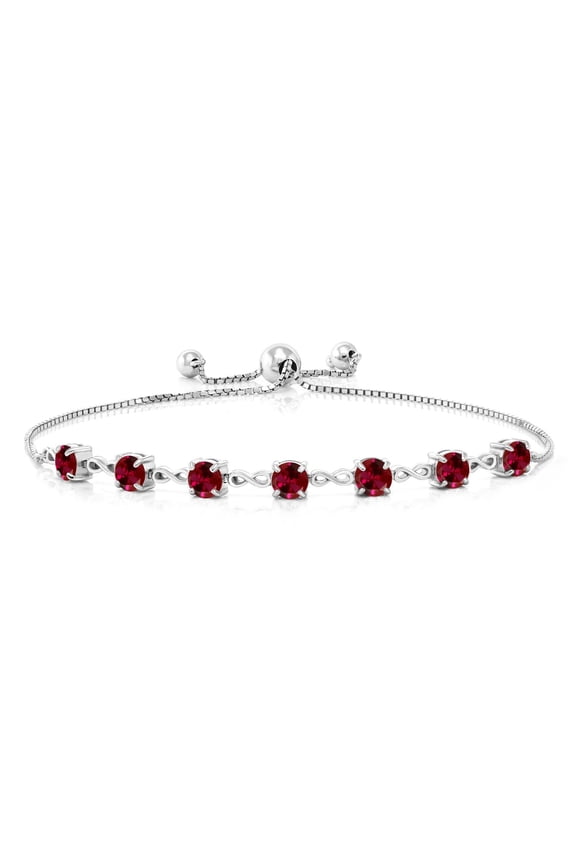 925 Sterling Silver Round Red Created Ruby Tennis Bracelet for Women (2.80 Cttw, Gemstone July Birthstone, Round 4.5MM, Fully Adjustable up to 9 inch)