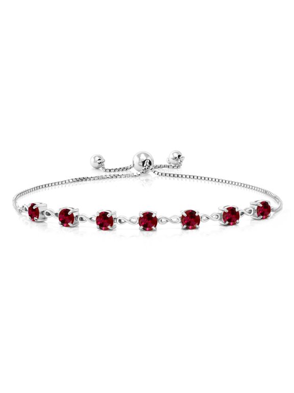 925 Sterling Silver Round Red Created Ruby Tennis Bracelet for Women (2.80 Cttw, Gemstone July Birthstone, Round 4.5MM, Fully Adjustable up to 9 inch)