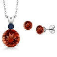 thumbnail image 1 of Gem Stone King 925 Sterling Silver Round Red Garnet and Blue Sapphire Pendant and Earrings Jewelry Set for Women (5.82 Cttw, Gemstone Birthstone, with 18 inch Chain), 1 of 3
