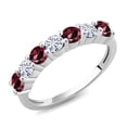 thumbnail image 1 of Gem Stone King 925 Sterling Silver Round Rhodolite Garnet Moissanite Anniversary Ring for Women (1.36 Cttw, Gemstone Birthstone, Size 9), 1 of 4