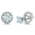 thumbnail image 1 of Gem Stone King 925 Sterling Silver Round Sky Blue Aquamarine and White Moissanite Women Stud Earrings with Removable Jackets (1.42 Cttw, Round 5MM), 1 of 6