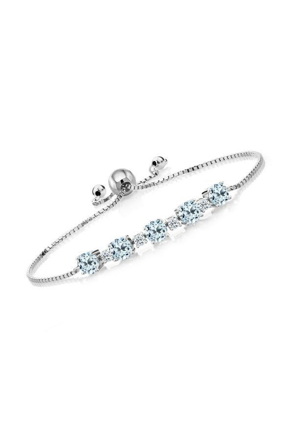 925 Sterling Silver Round Sky Blue Topaz and White Topaz Tennis Bracelet for Women (3.84 Cttw, Gemstone Birthstone, Fully Adjustable up to 9 inch)