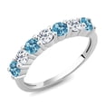 thumbnail image 1 of Gem Stone King 925 Sterling Silver Round Swiss Blue Topaz White Topaz Anniversary Ring for Women (1.45 Cttw, Gemstone Birthstone, Available in Size 5, 6, 7, 8, 9), 1 of 4
