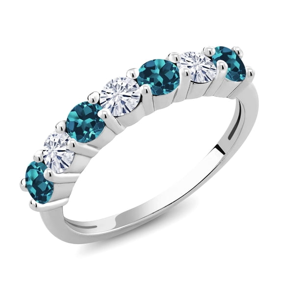 Gem Stone King 925 Sterling Silver Round Topaz Moissanite Anniversary Ring for Women (1.36 Cttw, Gemstone Birthstone, Size 7)