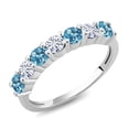 thumbnail image 1 of Gem Stone King 925 Sterling Silver Round Topaz and Moissanite Anniversary Ring for Women (1.28 Cttw, Gemstone Birthstone, Size 7), 1 of 4