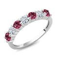 thumbnail image 1 of Gem Stone King 925 Sterling Silver Round Tourmaline and Moissanite Anniversary Ring for Women (1.08 Cttw, Gemstone Birthstone, Available in Size 5, 6, 7, 8, 9), 1 of 4