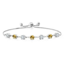 Gem Stone King 925 Sterling Silver Round White Lab Grown Diamond and Yellow Citrine Tennis Bracelet for Women (2.56 Cttw, Gemstone April Birthstone, Round 4.5MM, Fully Adjustable up to 9 inch)
