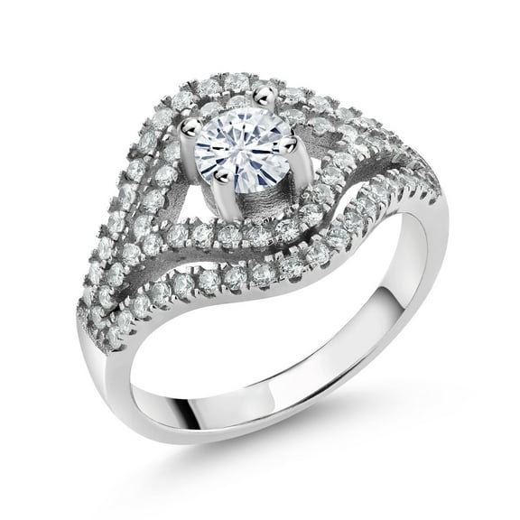 Gem Stone King 925 Sterling Silver Round White Moissanite Infinity Ring for Women (1.16 Cttw, Available in Size 5, 6, 7, 8, 9)