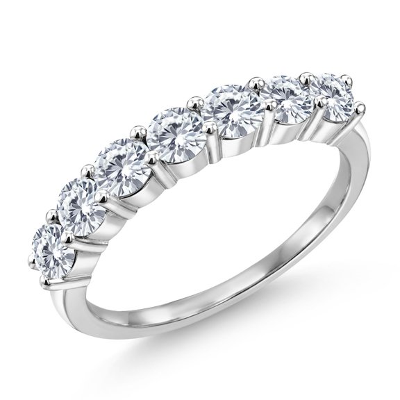 Gem Stone King 925 Sterling Silver Round White Moissanite Wedding Engagement Anniversary Promise Band Ring for Women (1.12 Cttw, Available in Size 5, 6, 7, 8, 9)