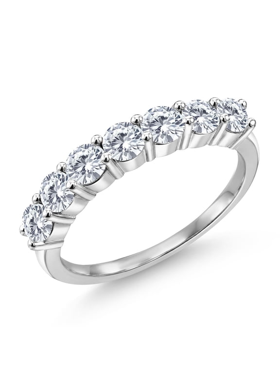 925 Sterling Silver Round White Moissanite Wedding Engagement Anniversary Promise Band Ring for Women (1.12 Cttw, Available in Size 5, 6, 7, 8, 9)