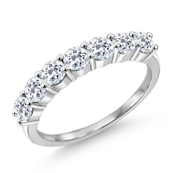Gem Stone King 925 Sterling Silver Round White Topaz Anniversary Ring for Women (1.51 Cttw, Gemstone Birthstone, Available in Size 5, 6, 7, 8, 9)