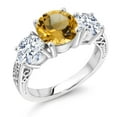 thumbnail image 1 of Gem Stone King 4.50 Cttw Yellow Citrine 3-Stone Ring for Women | 925 Sterling Silver | Round 8MM and 6MM | Gemstone Birthstone | Three Stone Wedding Engagement Anniversary Promise Ring| Size 5, 1 of 5