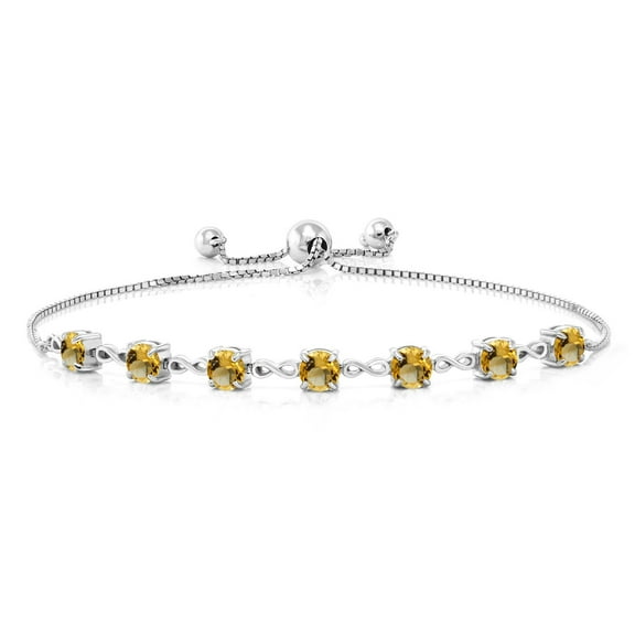 Gem Stone King 925 Sterling Silver Round Yellow Citrine Tennis Bracelet for Women (2.24 Cttw, Gemstone November Birthstone, Round 4.5MM, Fully Adjustable up to 9 inch)