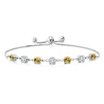 Gem Stone King 925 Sterling Silver Round Yellow Citrine and White Lab Grown Diamond Tennis Bracelet for Women (2.48 Cttw, Gemstone November Birthstone, Round 4.5MM, Fully Adjustable up to 9 inch)