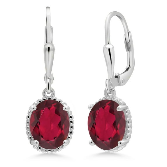 Gem Stone King 925 Sterling Silver Ruby Red Mystic Quartz Leverback Dangle Earrings for Women (3.60 Cttw, Gemstone Birthstone, Oval 9X7MM)