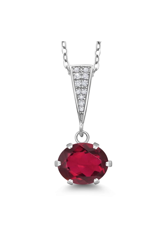 925 Sterling Silver Ruby Red Mystic Quartz Pendant Necklace for Women | 2.43 Cttw | Gemstone Birthstone | Oval 9X7MM | With 18 inch Silver Chain