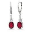 thumbnail image 1 of Gem Stone King 925 Sterling Silver Ruby Red Mystic Quartz and White Created Sapphire Dangle Earrings for Women with Lab Grown Diamond (4.13 Cttw, Oval 9X7MM), 1 of 3