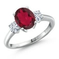 thumbnail image 1 of Gem Stone King 925 Sterling Silver Ruby Red Mystic Quartz and White Moissanite Engagement Ring for Women | 2.26 Cttw | Oval 9X7MM | Gemstone Birthstone | Size 8, 1 of 7
