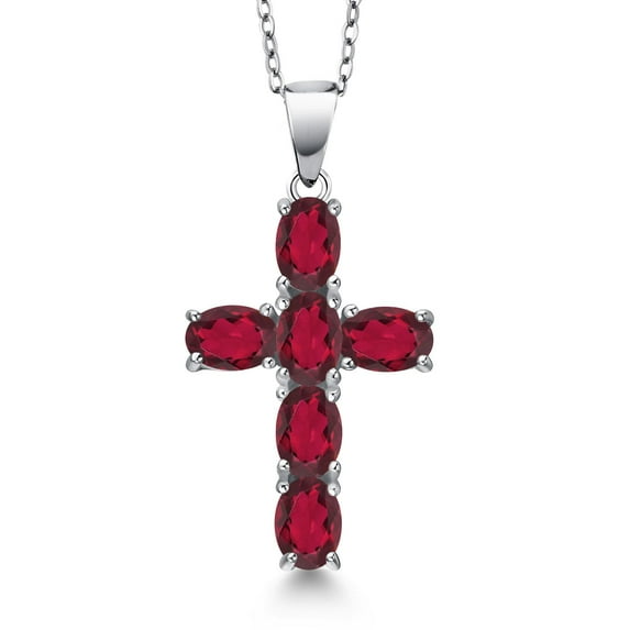Gem Stone King 925 Sterling Silver Ruby Red Mystic Topaz Cross Pendant Necklace for Women | 3.00 Cttw | Gemstone November Birthstone | Oval 6X4MM | With 18 inch Chain