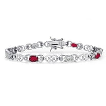 Gem Stone King 925 Sterling Silver Red Mystic Topaz and Lab Grown Diamond Bracelet for Women | 4.01 Cttw | Gemstone November Birthstone | Oval 6X4MM | Length 7.25 inches