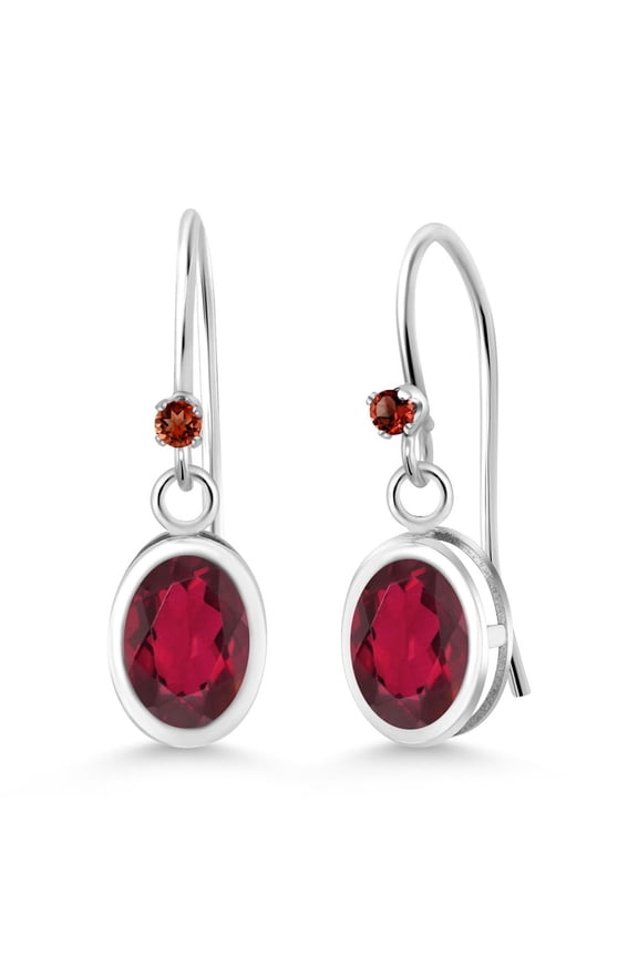 925 Sterling Silver Ruby Red Mystic Topaz and Red Garnet French Wire Earrings for Women (1.93 Cttw, Gemstone, Oval 7X5MM, Round 1.25MM)