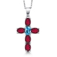 thumbnail image 1 of Gem Stone King 925 Sterling Silver Ruby Red Mystic Topaz and Swiss Blue Topaz Cross Pendant Necklace for Women | 3.05 Cttw | Gemstone November Birthstone | Oval 6X4MM | With 18 inch Chain, 1 of 6