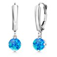 thumbnail image 1 of Gem Stone King 925 Sterling Silver Simulated Blue Opal Dangle Earrings for Women | 0.60 Cttw | Gemstone October Birthstone | Round Cabochon 6MM, 1 of 6
