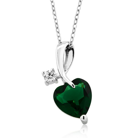 Gem Stone King 925 Sterling Silver Simulated Emerald Pendant Necklace for Women (3.10 Cttw, Heart Shape 9MM, with 18 inch Silver Chain)