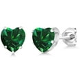 thumbnail image 1 of Gem Stone King 925 Sterling Silver Simulated Emerald Stud Earrings for Women Men (1.36 Cttw, Heart Shape 6MM), 1 of 3
