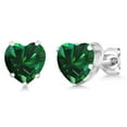 thumbnail image 1 of Gem Stone King 925 Sterling Silver Simulated Emerald Stud Earrings for Women Men (3.26 Cttw, Heart Shape 8MM), 1 of 3
