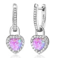 thumbnail image 1 of Gem Stone King 925 Sterling Silver Simulated Pink Opal and White Created Sapphire Dangle Earrings for Women (2.00 Cttw, Gemstone October Birthstone, Heart Shape 6MM), 1 of 5