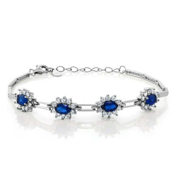 Gem Stone King 2.36 Cttw Simulated Sapphire Tennis Bracelet for Women | 925 Sterling Silver | 7 inch with 1 inch Extender | Fine Jewelry Gifts for Her Mom Women Wife