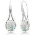 thumbnail image 1 of Gem Stone King 925 Sterling Silver Simulated White Opal Drop Dangle Earrings for Women | 8.00 Cttw | Gemstone October Birthstone | Oval Cabochon 12X10MM | 1.18 inch, 1 of 5