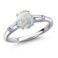 thumbnail image 1 of Gem Stone King 925 Sterling Silver Simulated White Opal and Lab Grown Diamond Engagement Ring for Women | 1.30 Cttw | Oval Cabochon 8X6MM | Gemstone October Birthstone | Size 8, 1 of 6