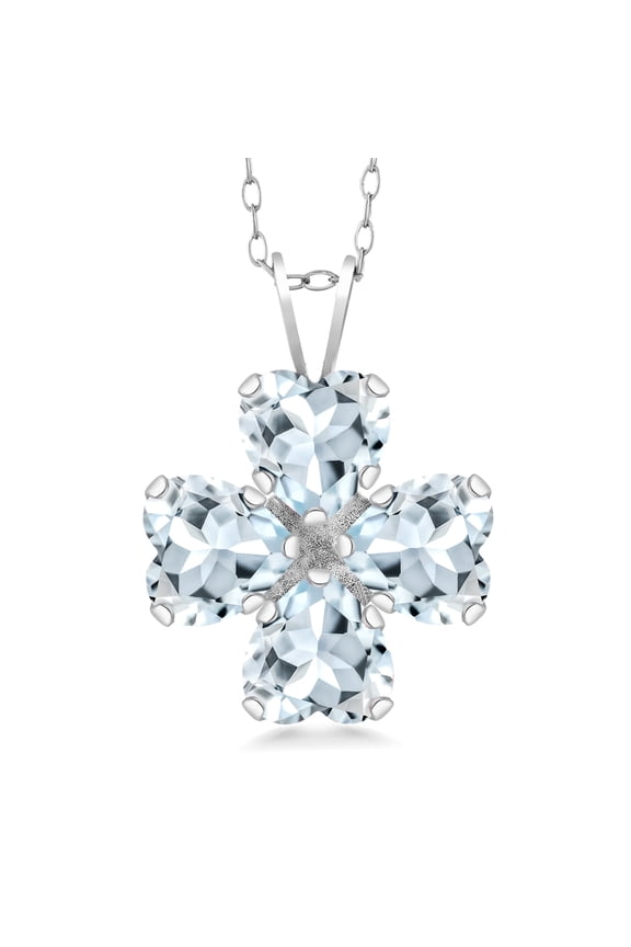 2.68 Cttw Sky Blue Aquamarine 4 Heart Shape Gemstone March Birthstone Pendant Necklace for Women | 925 Sterling Silver | 6MM Heart | With 18 inch Silver Chain