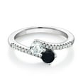thumbnail image 1 of Gem Stone King 925 Sterling Silver Sky Blue Aquamarine and Black Onyx Bypass Ring for Women (0.71 Cttw, Gemstone March Birthstone, Round 4MM, Available in Size 5, 6, 7, 8, 9), 1 of 4