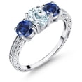 thumbnail image 1 of Gem Stone King 2.07 Cttw Sky Blue Aquamarine and Blue Created Sapphire Women Ring | 925 Silver | Gemstone Birthstone | Three Stone Wedding Engagement Anniversary Promise Ring for Women | Size 10, 1 of 6