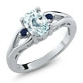 thumbnail image 1 of Gem Stone King 925 Sterling Silver Sky Blue Aquamarine and Blue Sapphire 3 Stone Engagement Ring for Women | 1.29 Cttw | Oval 8X6MM | Round 2MM | Gemstone March Birthstone | Size 9, 1 of 4